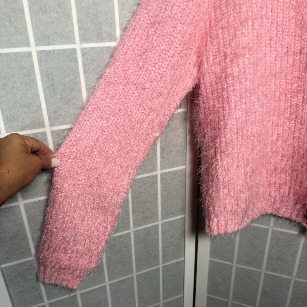 Sugarlips Cardigan Sweater Womens Large Berry Bliss Pink Fuzzy Preppy Coquette - Picture 5 of 9